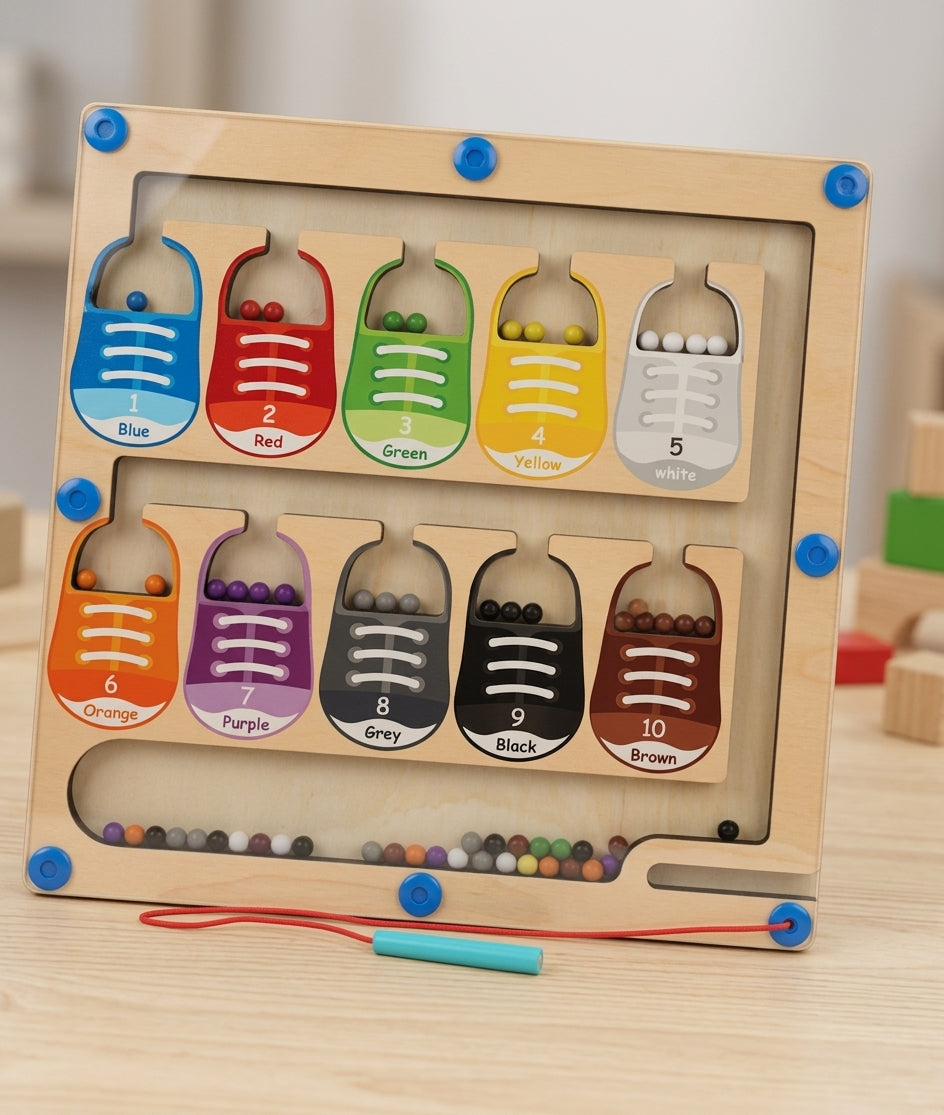 Wooden Magnetic Colour Sorting and Counting Toy – shoe design