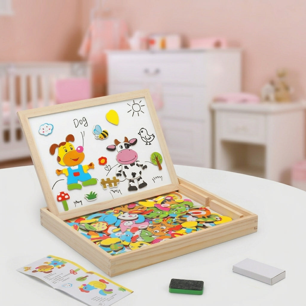 Wooden Magnetic Puzzle Drawing Board (Random Design)