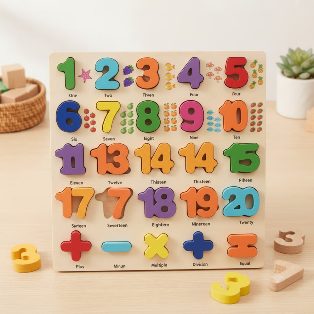 Wooden Chunky Number Matching Puzzle Board