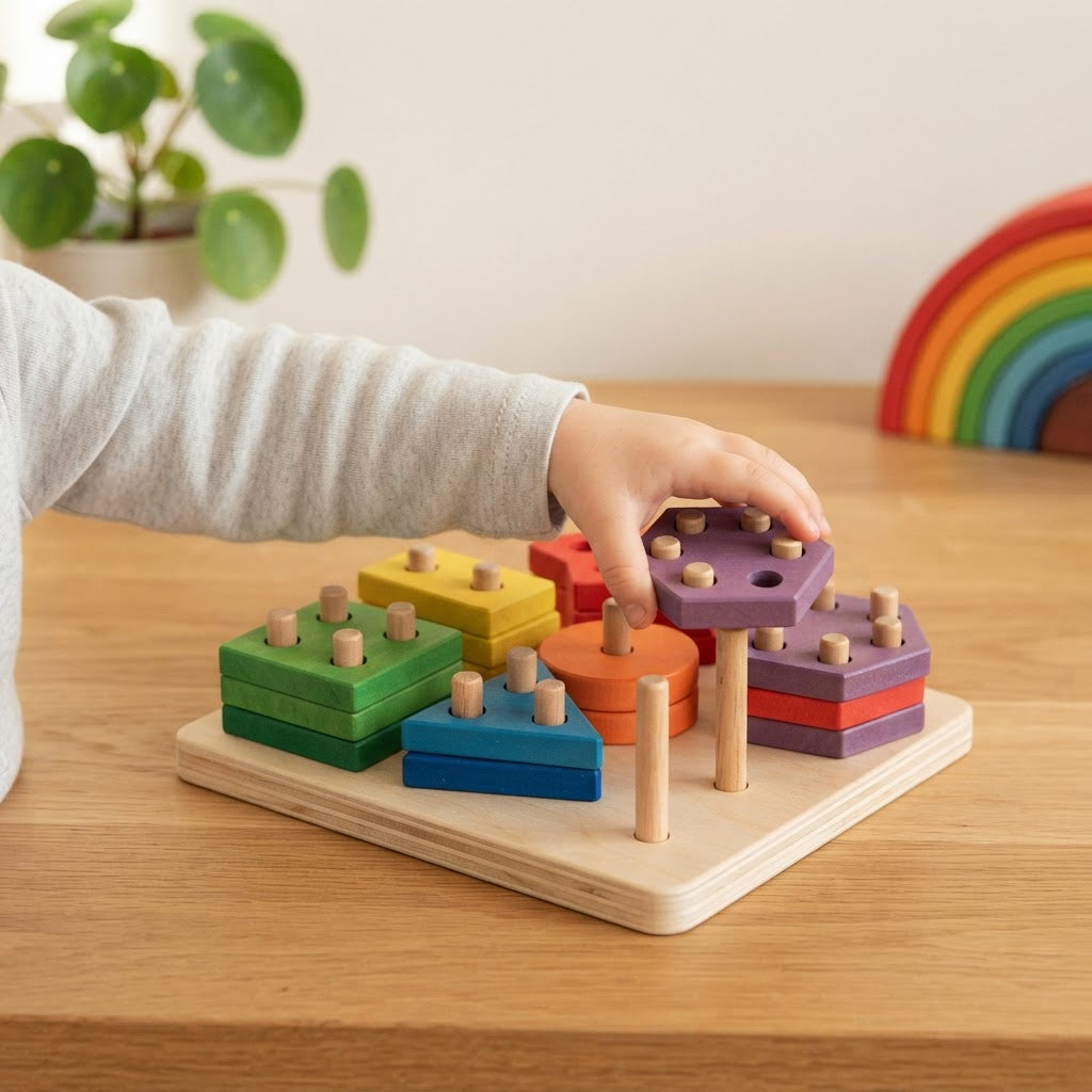 Wooden 6 Column Shape Sorter in sealed packaging